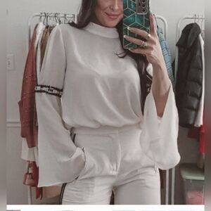 Zara cream top with black lace and pearl accents Size S